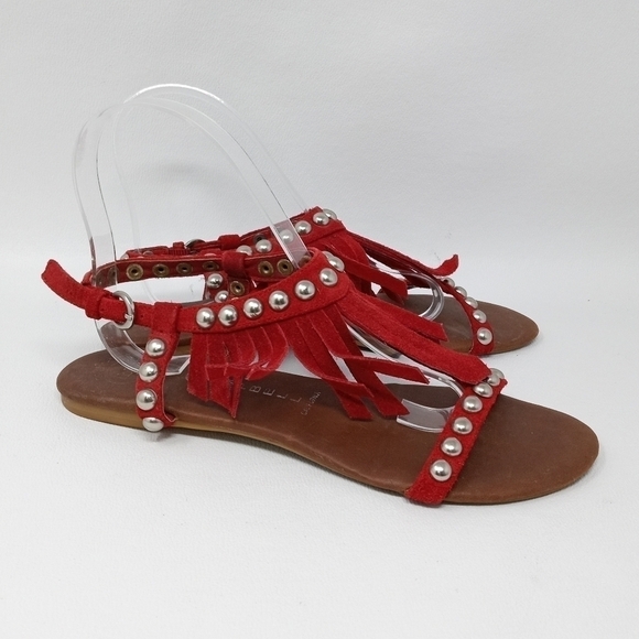 Jeffery Campbell Wink Red Suede Fringe Studded sandals, Women's Size 7. - Picture 2 of 13